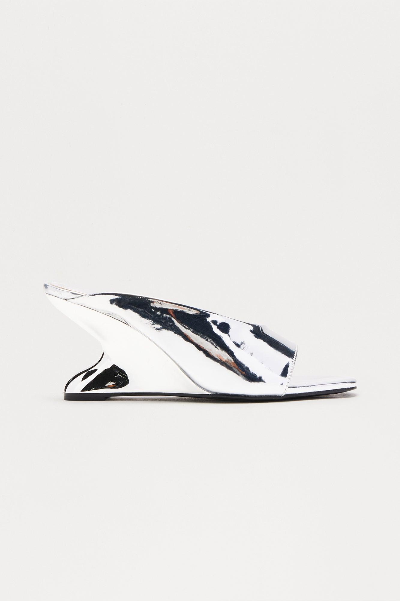 Curve Faux Patent Wedges - Silver Female Product Image