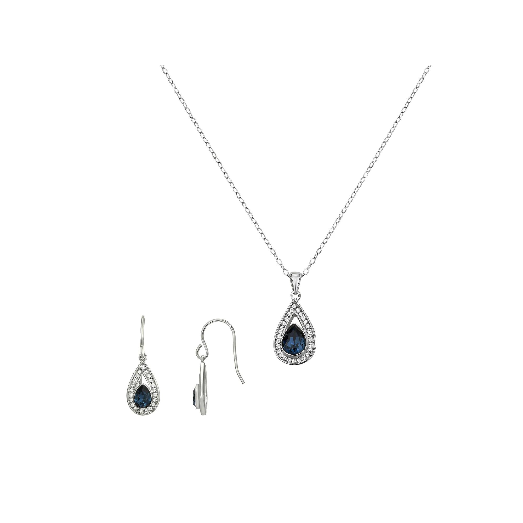 Argento Forte Sterling Silver Crystal Teardrop Pendant Necklace & Drop Earrings Set, Women's, Size: 18" Product Image