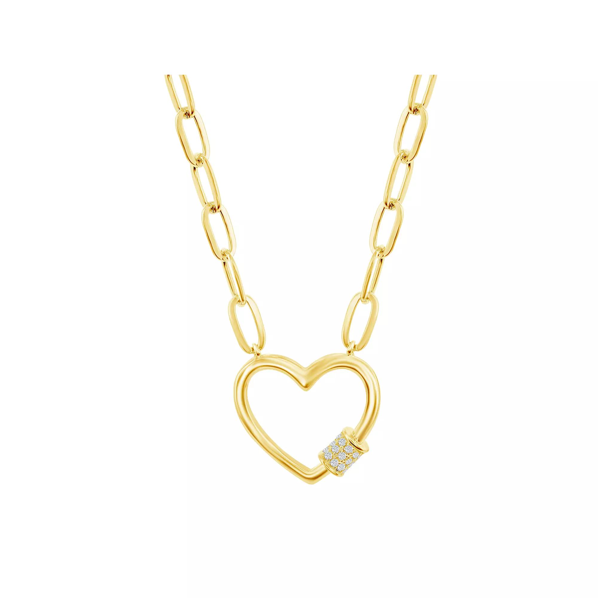 Sterling Silver Cubic Zirconia Heart Paper Clip Necklace, Women's, Size: 16-18" ADJ Product Image