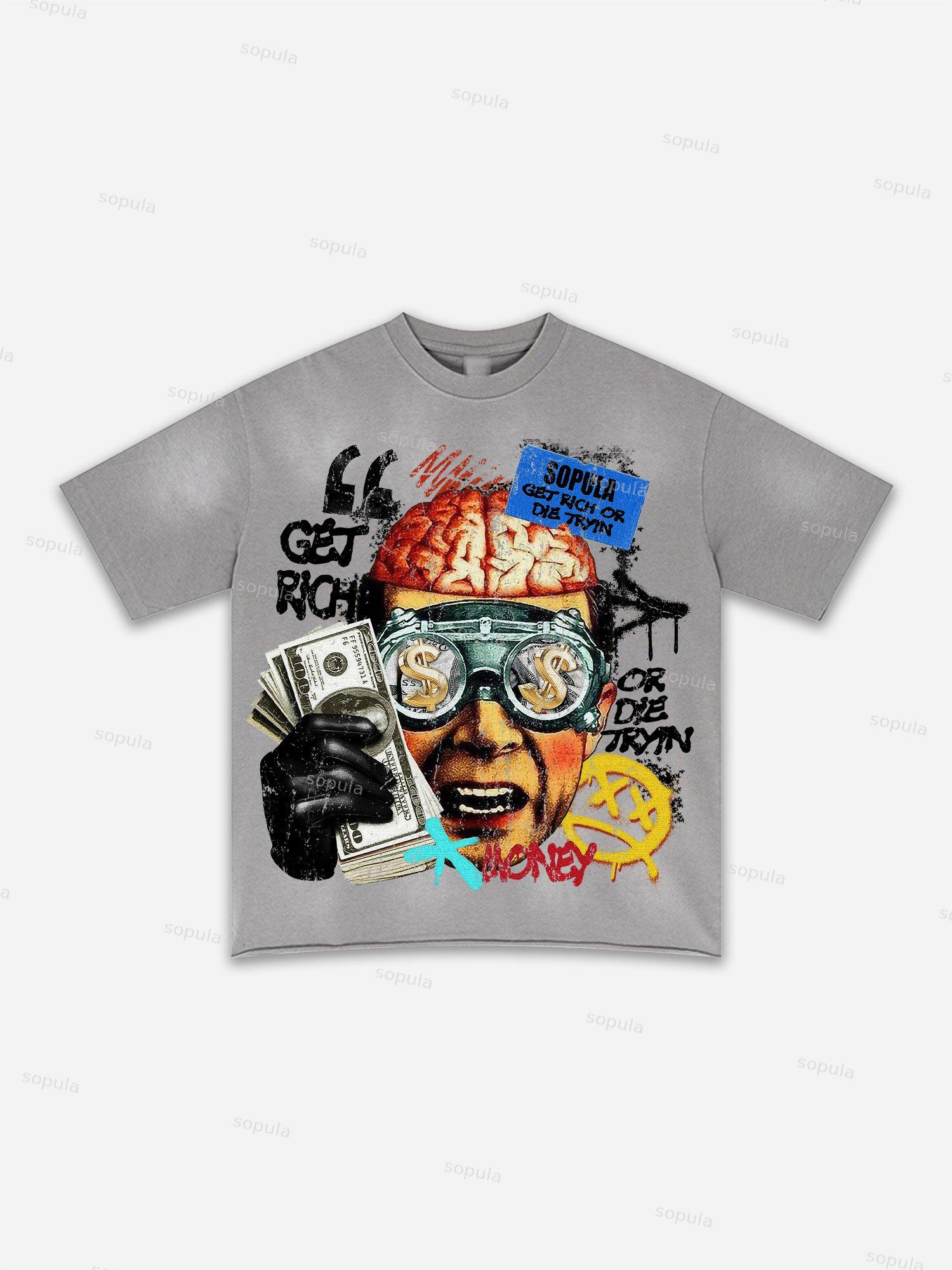 Street Goals Lip Braces Make Vintage Printed Graphic Washed T-shirt Product Image