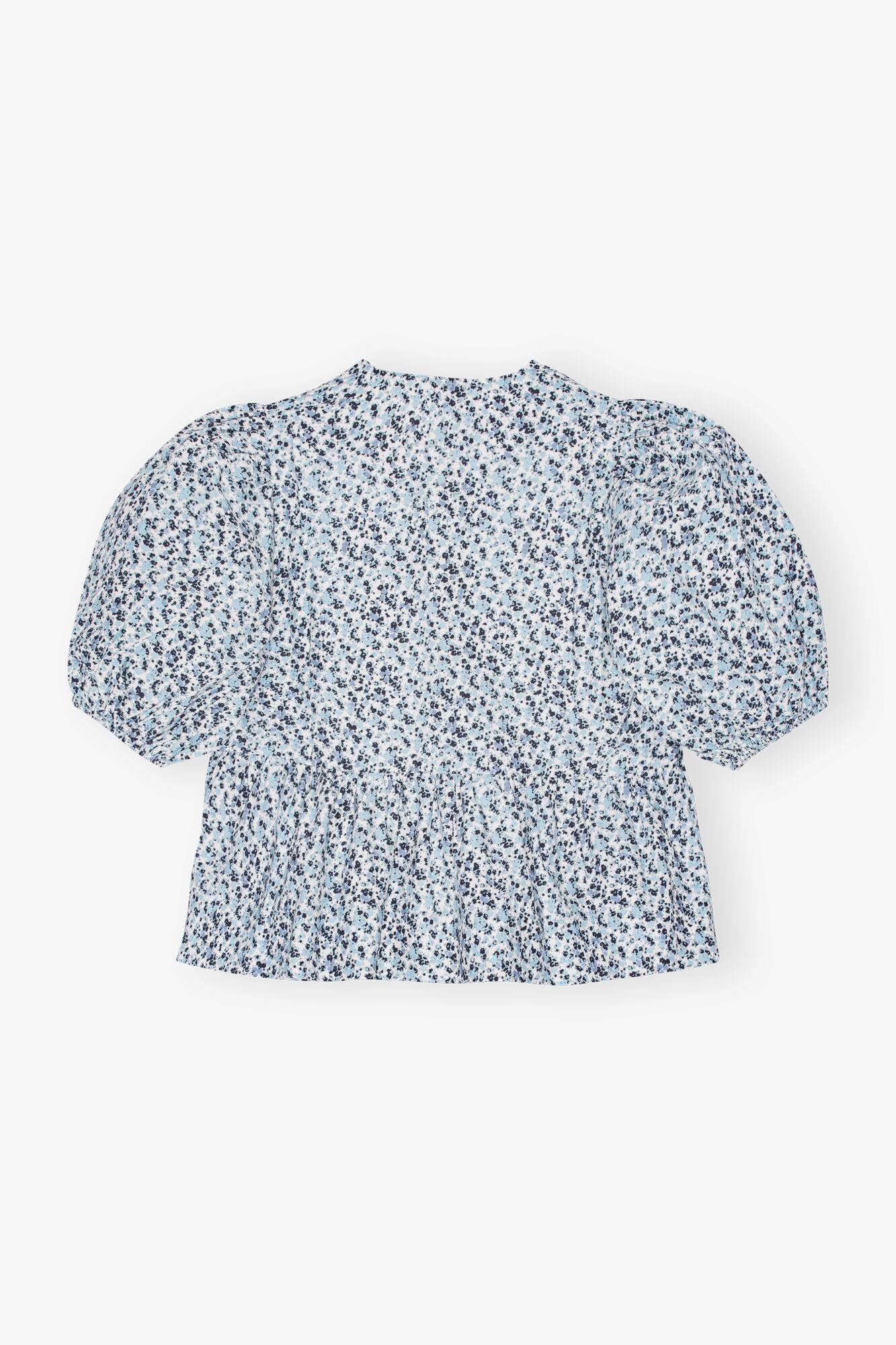 Floral Printed Cotton Poplin Peplum Blouse Product Image