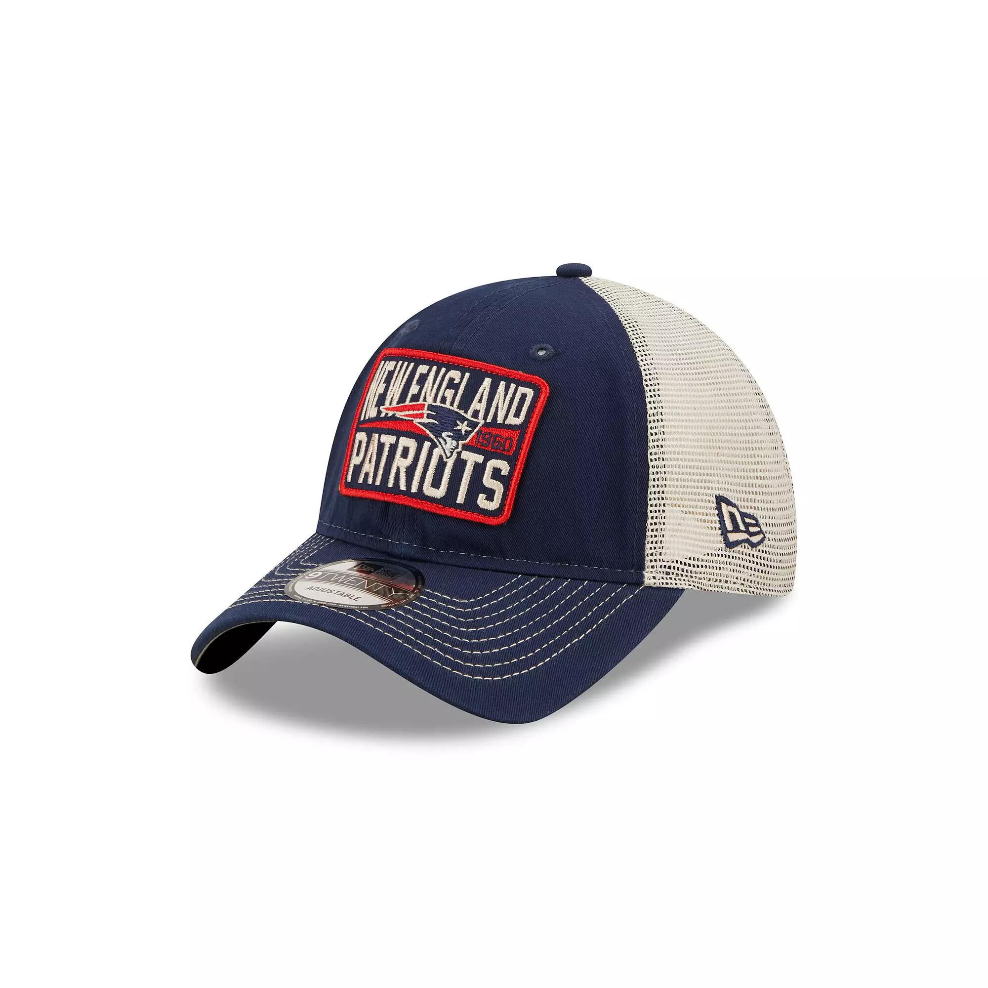 Men's New Era  Navy/Natural New England Patriots  Devoted Trucker 9TWENTY Snapback Hat, Blue Product Image