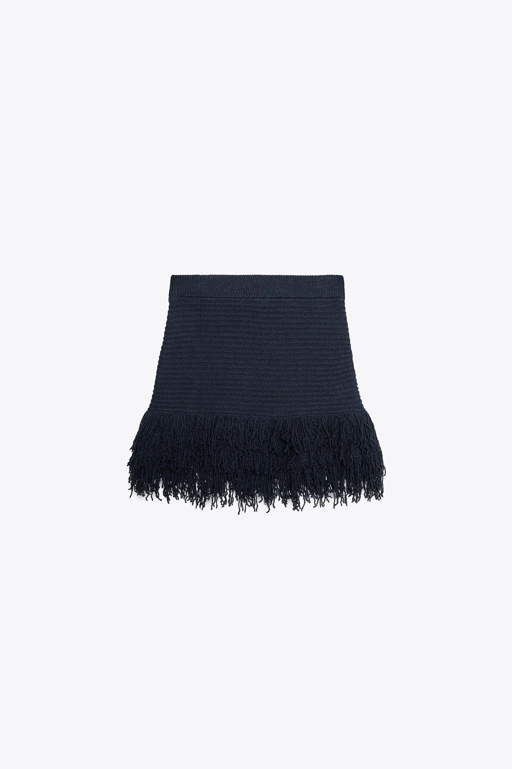 FRINGED CHECK KNIT SKIRT Product Image