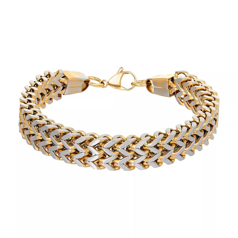 Men's LYNX Stainless Steel Gold Tone Ion Plated Double-Row Foxtail Chain Bracelet, Size: 8.25", Two Tone Product Image