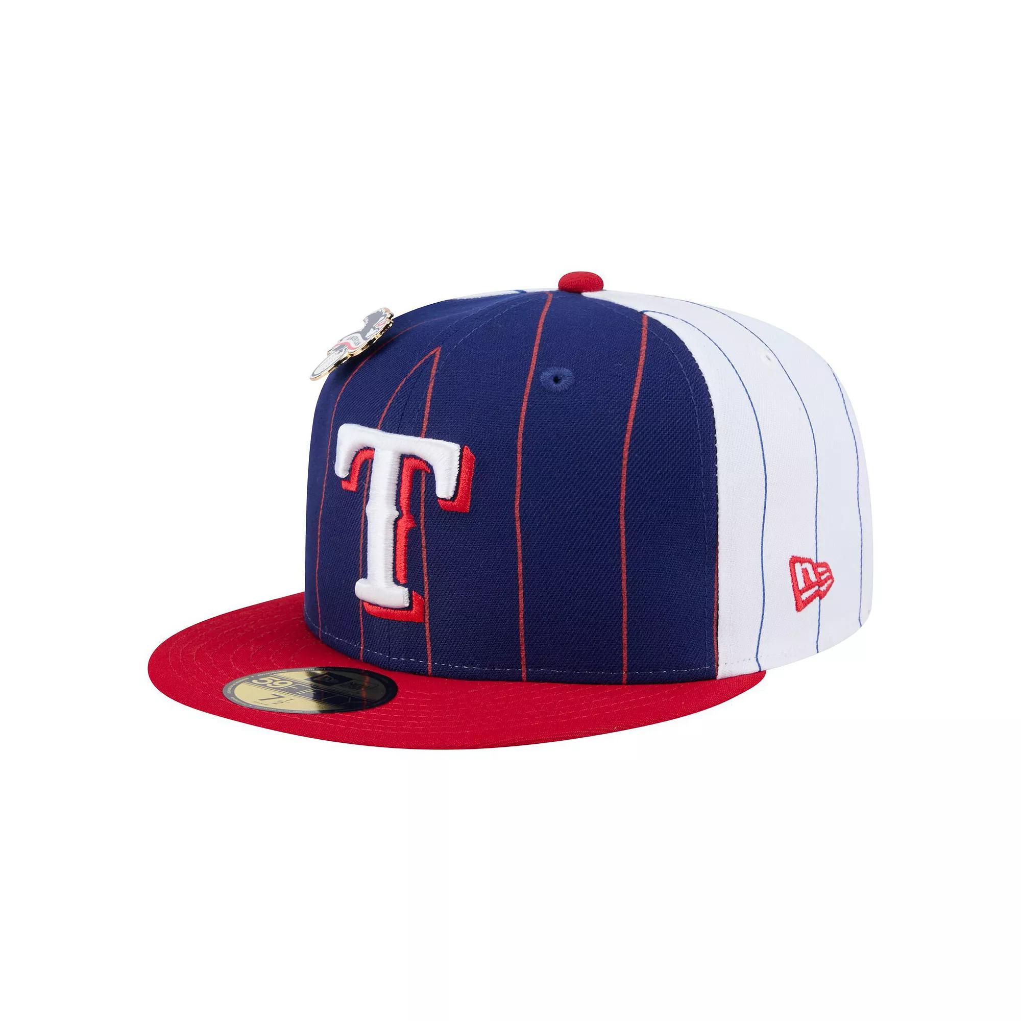 Men's New Era  Dark Blue Texas Rangers Pinstripe 59FIFTY Fitted Hat, Size: 7 Product Image
