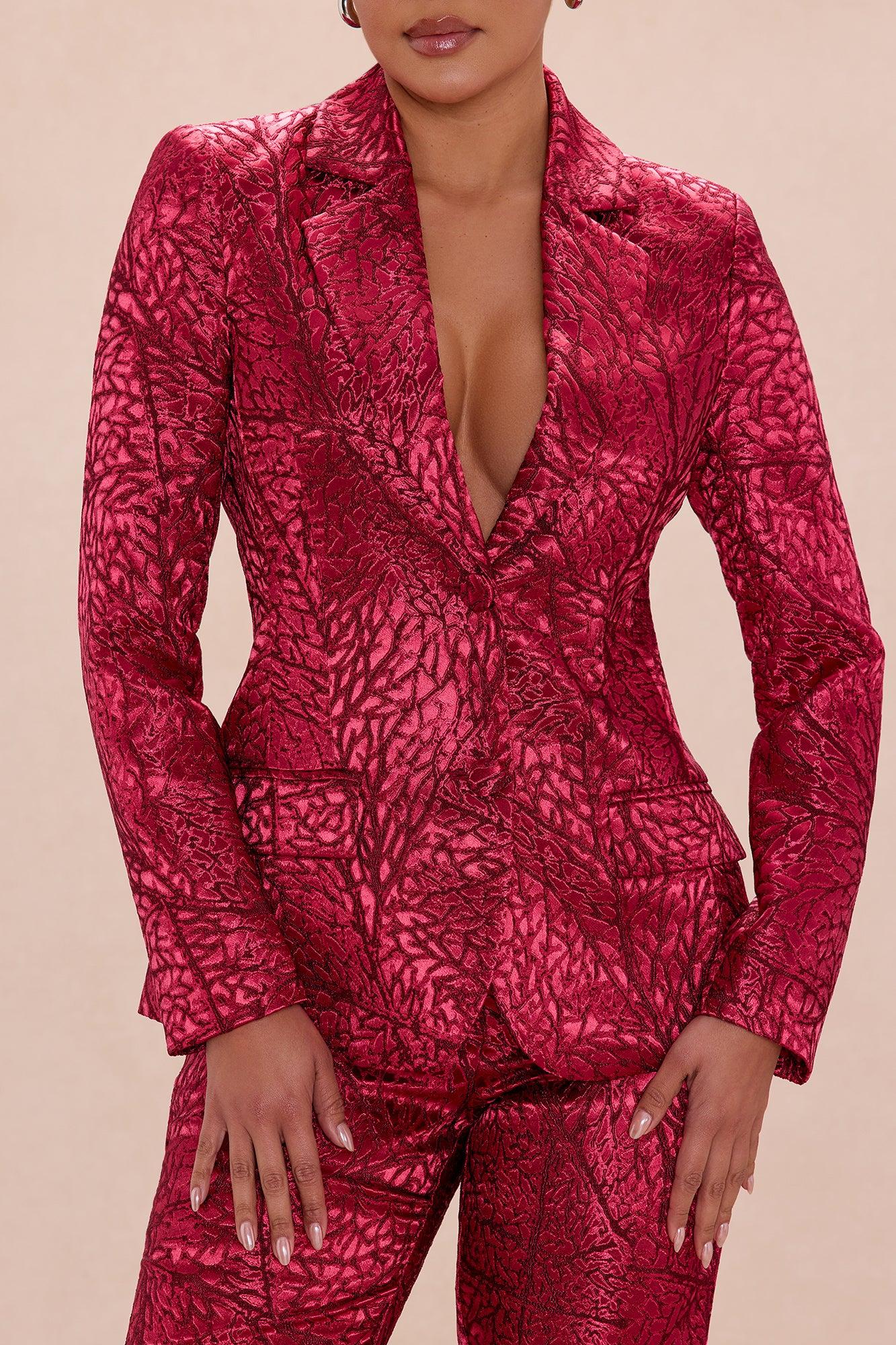 Blaire Jacquard Blazer Pant Set - Burgundy/combo Female Product Image