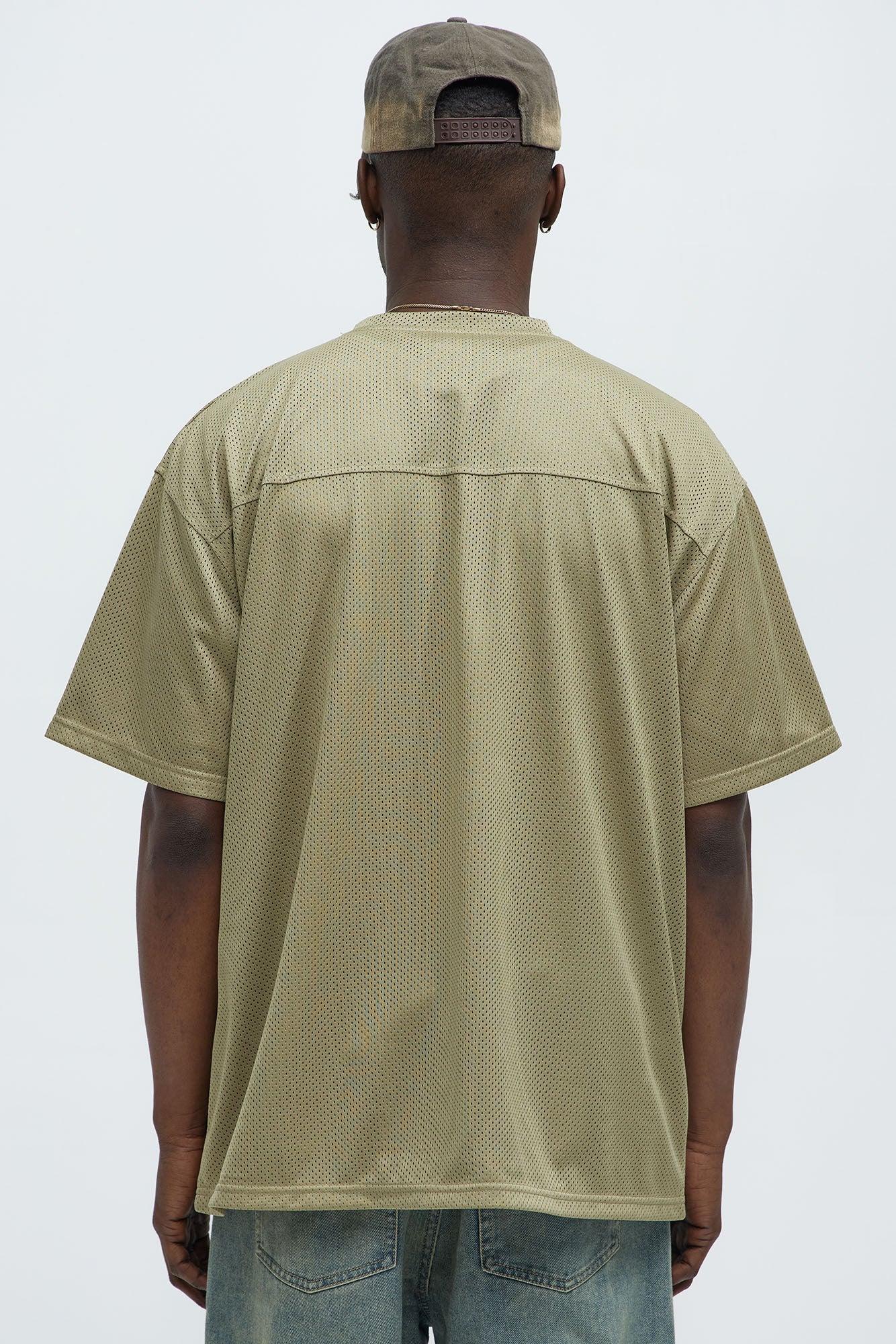 Mesh Boxy Football Short Sleeve Tee - Olive Product Image