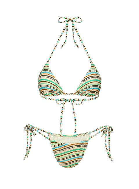Jenner Tie Side Ruched Bikini Bottom Green Stripe Product Image