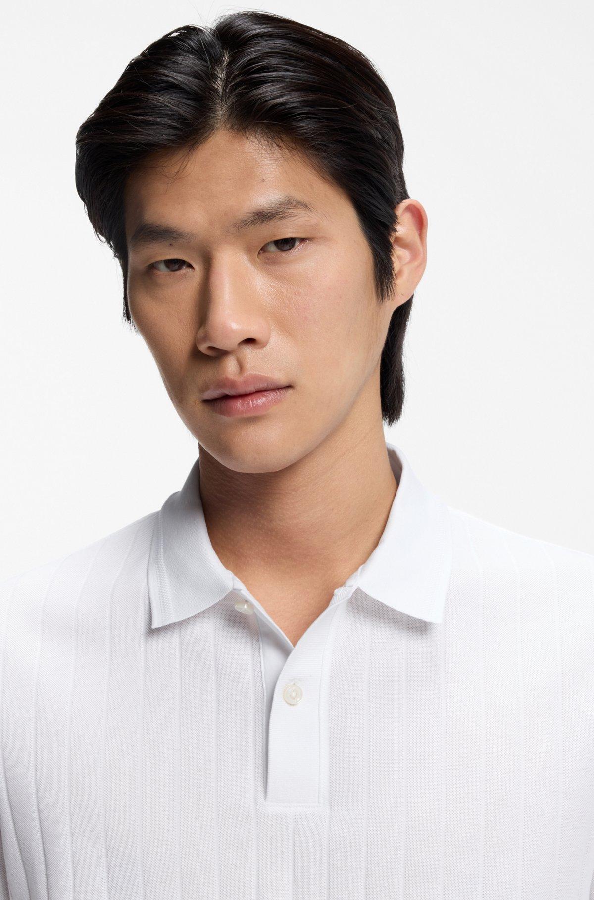Stripe-collar polo shirt in cotton jacquard Product Image