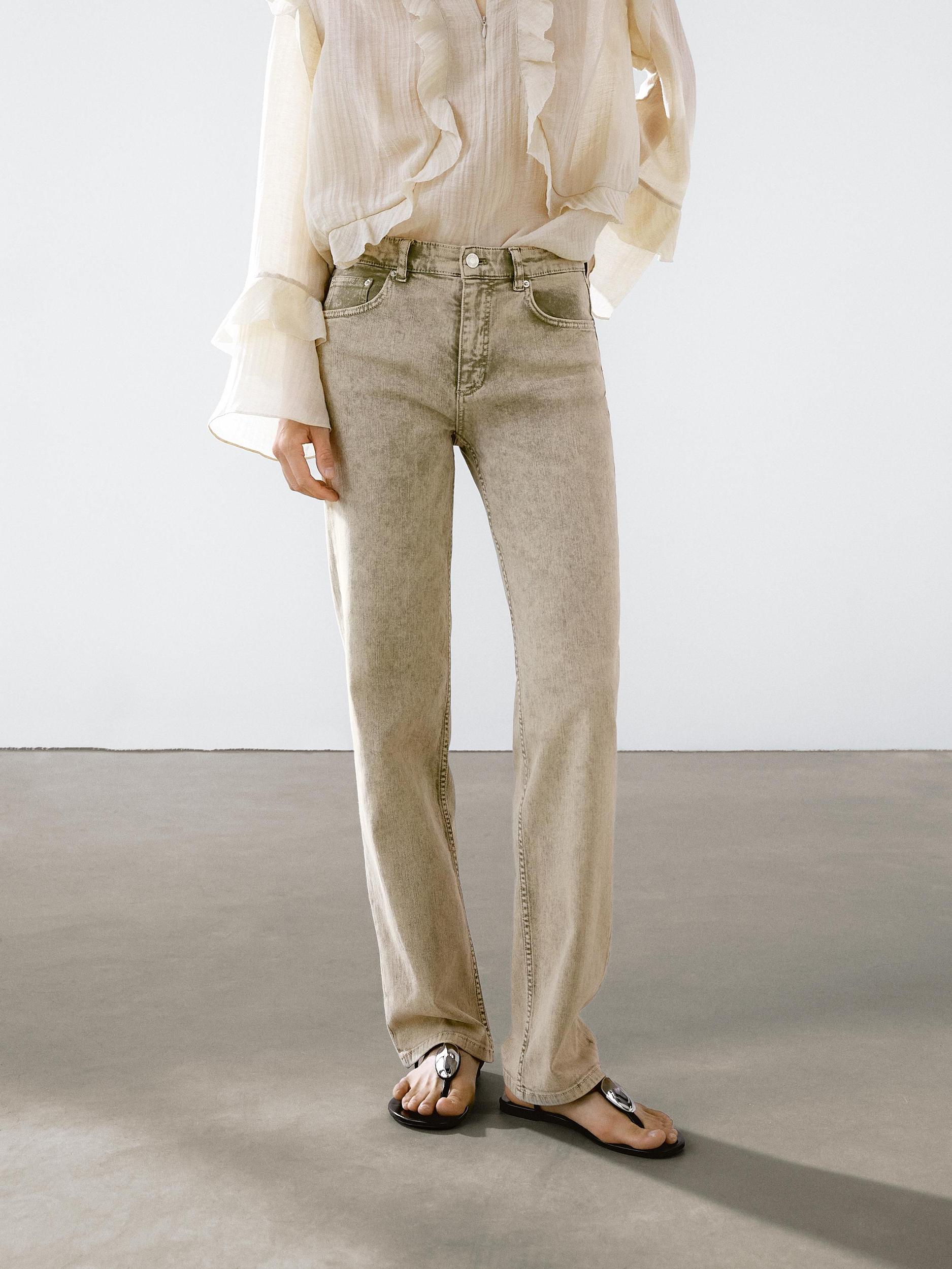 Mid-rise straight-leg cotton blend jeans Product Image