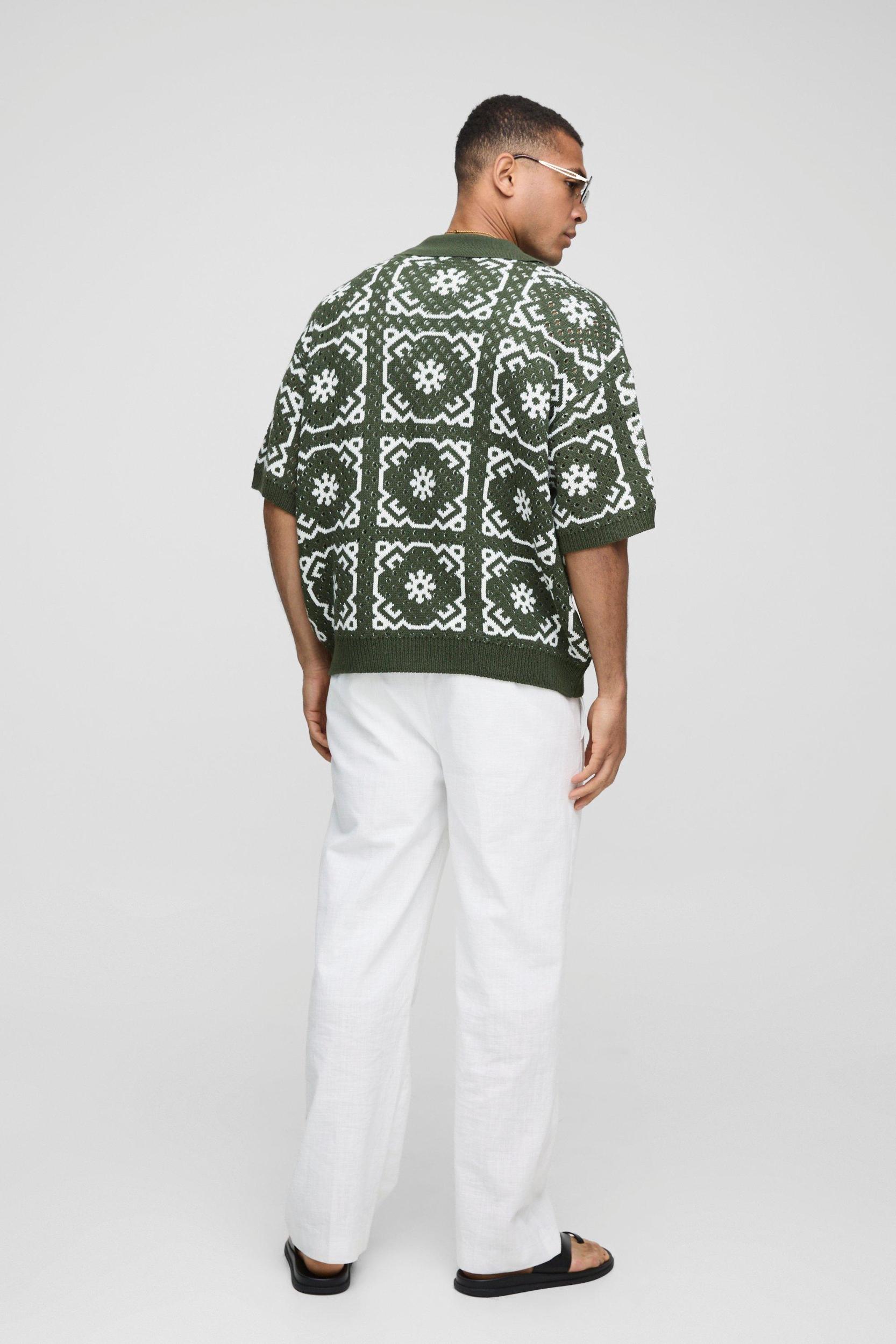 Oversized Boxy Crochet Knit Polo | boohooMAN USA Product Image