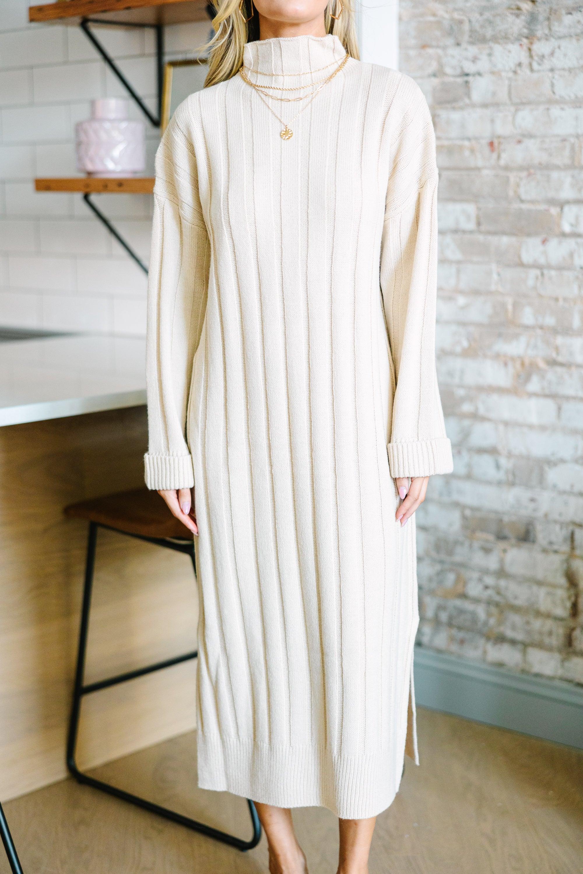 What You Need Oatmeal Brown Midi Sweater Dress Female Product Image