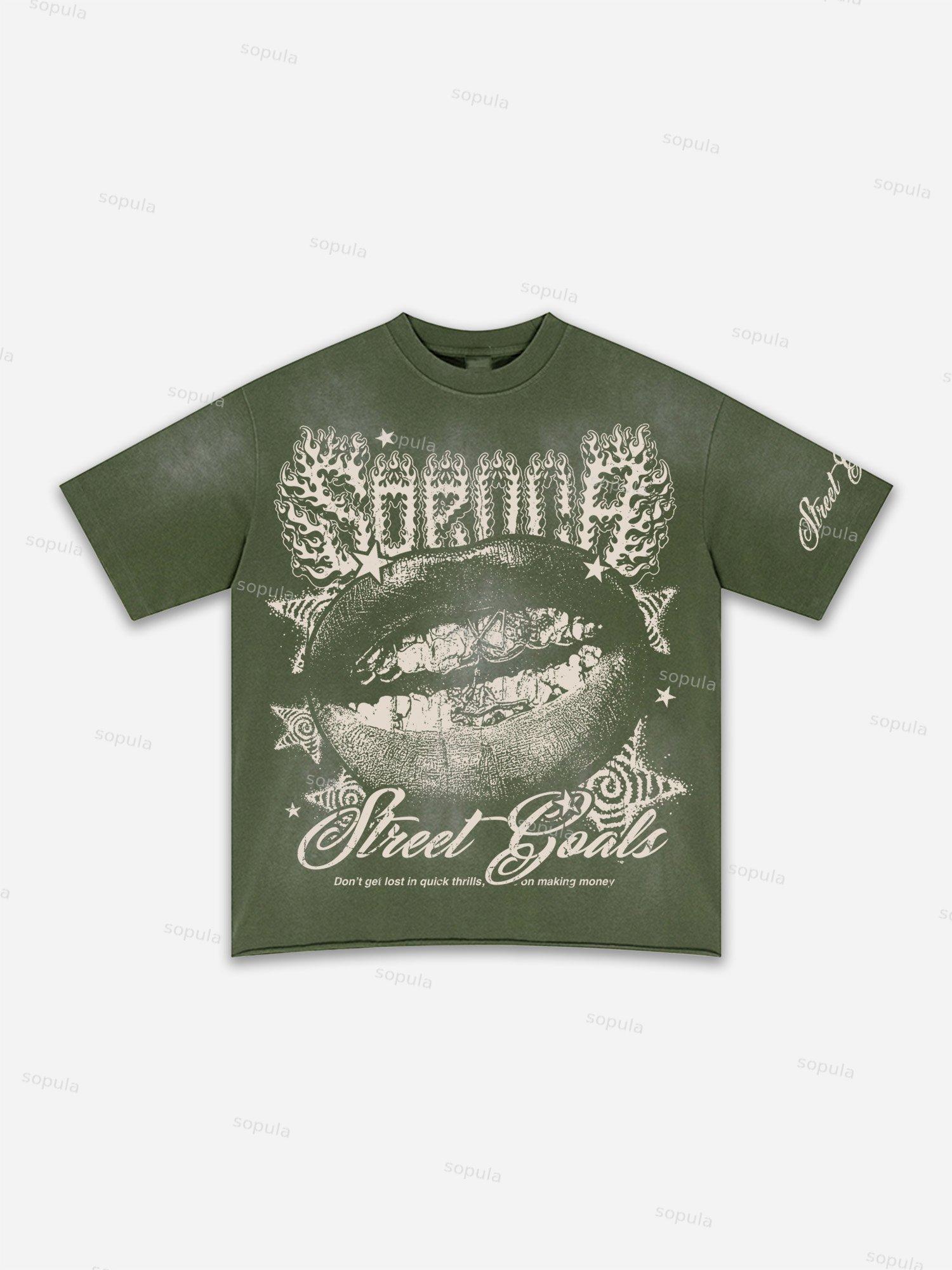 Street Goals Lip Braces Make Vintage Printed Graphic Washed T-shirt Product Image