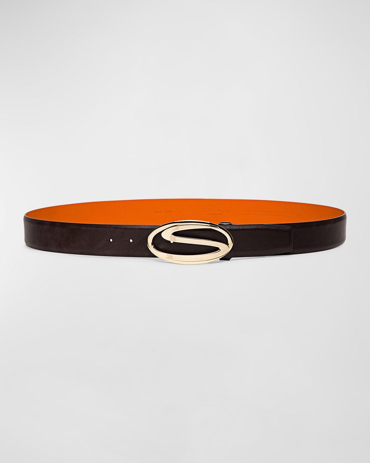Santoni Mens Leather Logo Buckle Belt Product Image