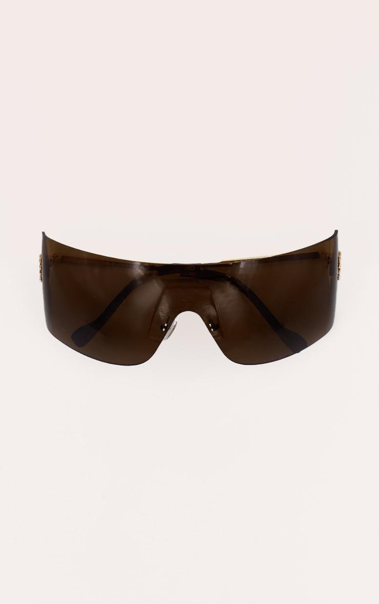 Brown Wrap Around Oversized Visor Sunglasses Product Image