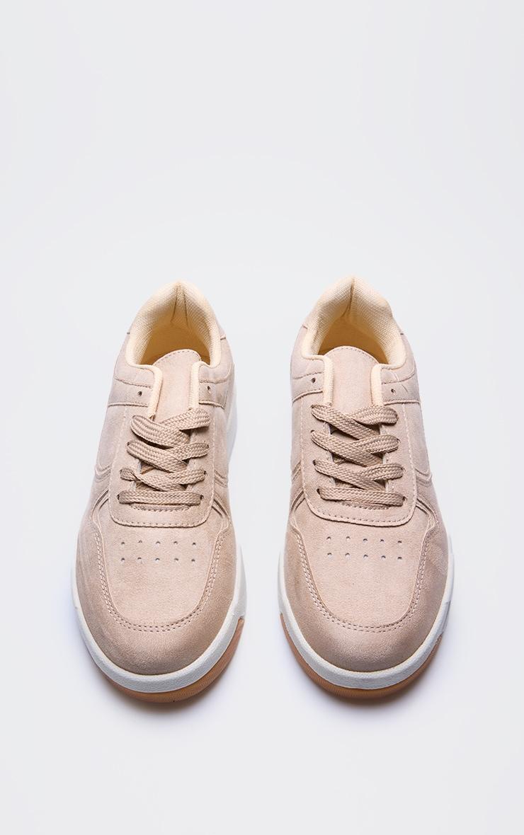 Sand Faux Suede Panel Chunky Lace Up Sneakers Product Image