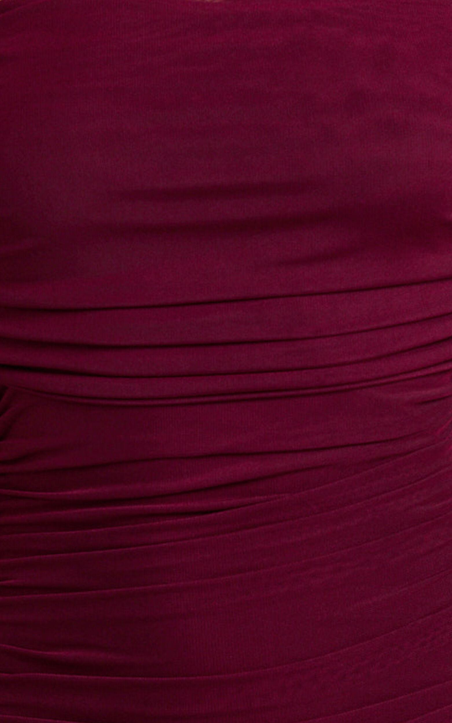 Caterina Maxi - Ruched Off Shoulder Mesh Dress in Wine Product Image