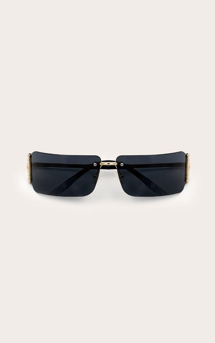 Black Square Diamante Side Wrap Round Sunglasses Product Image