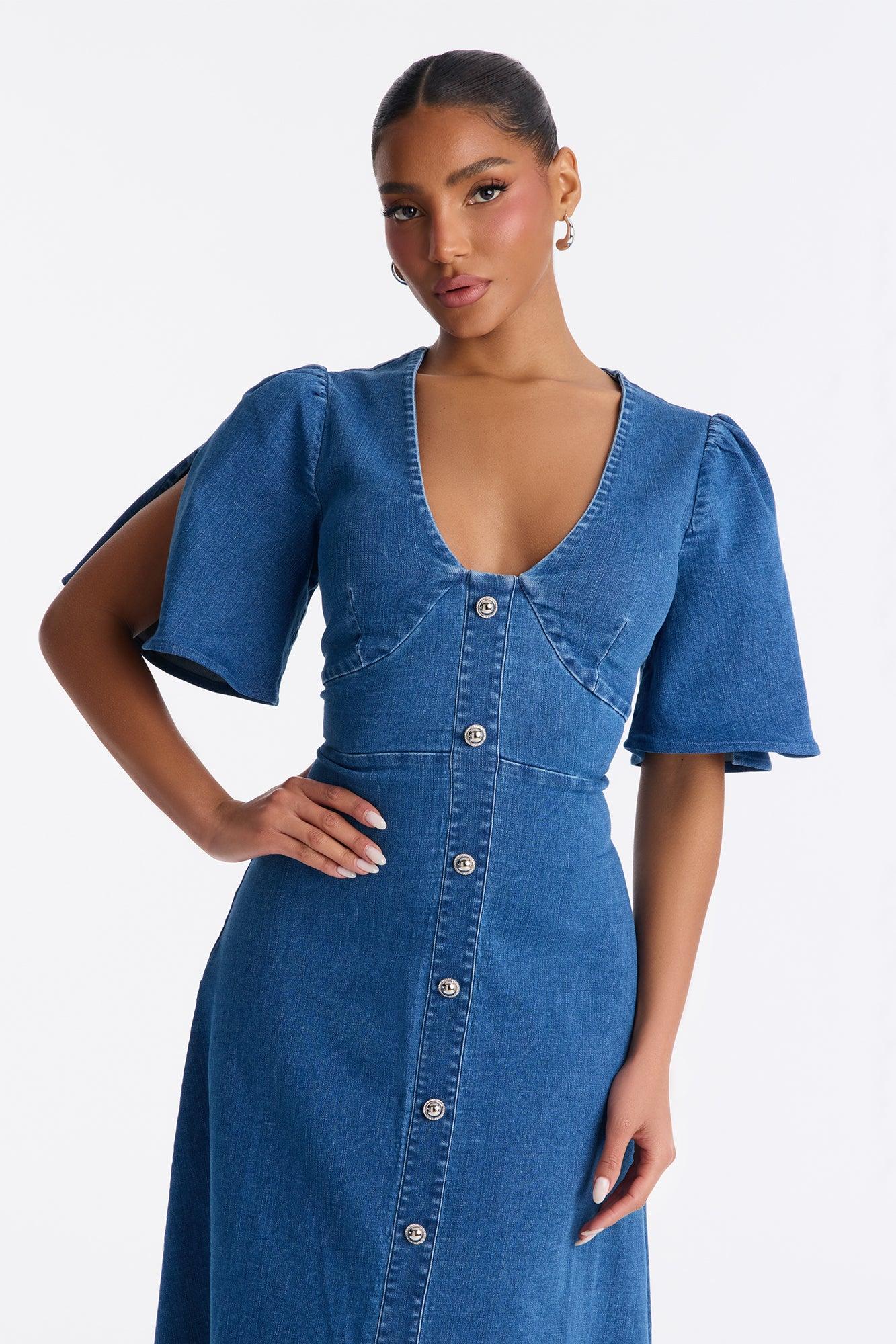 Aliza Denim Midi Dress - Medium Wash Female Product Image