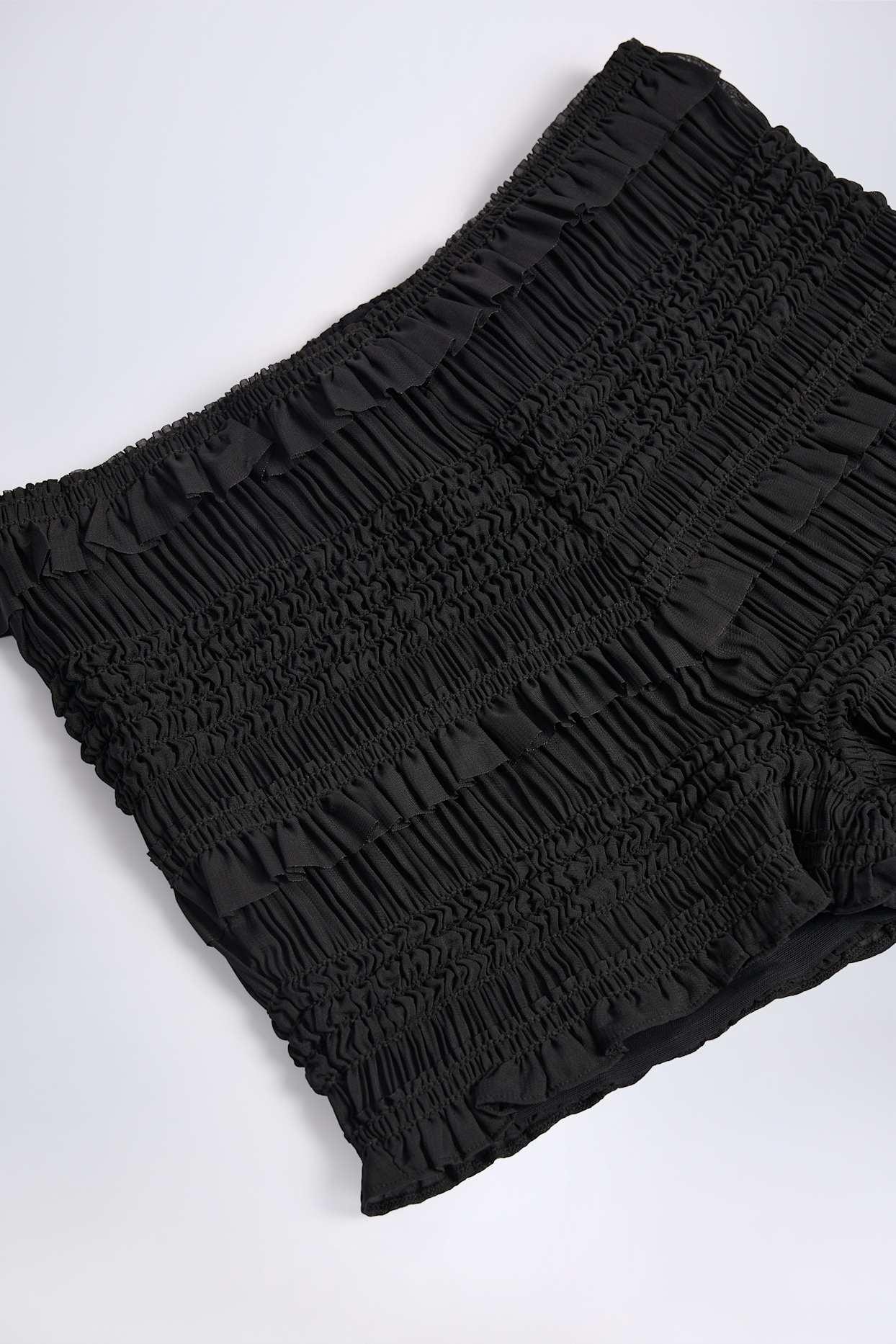 Ruffled Mid-Rise Shorts in Black Product Image