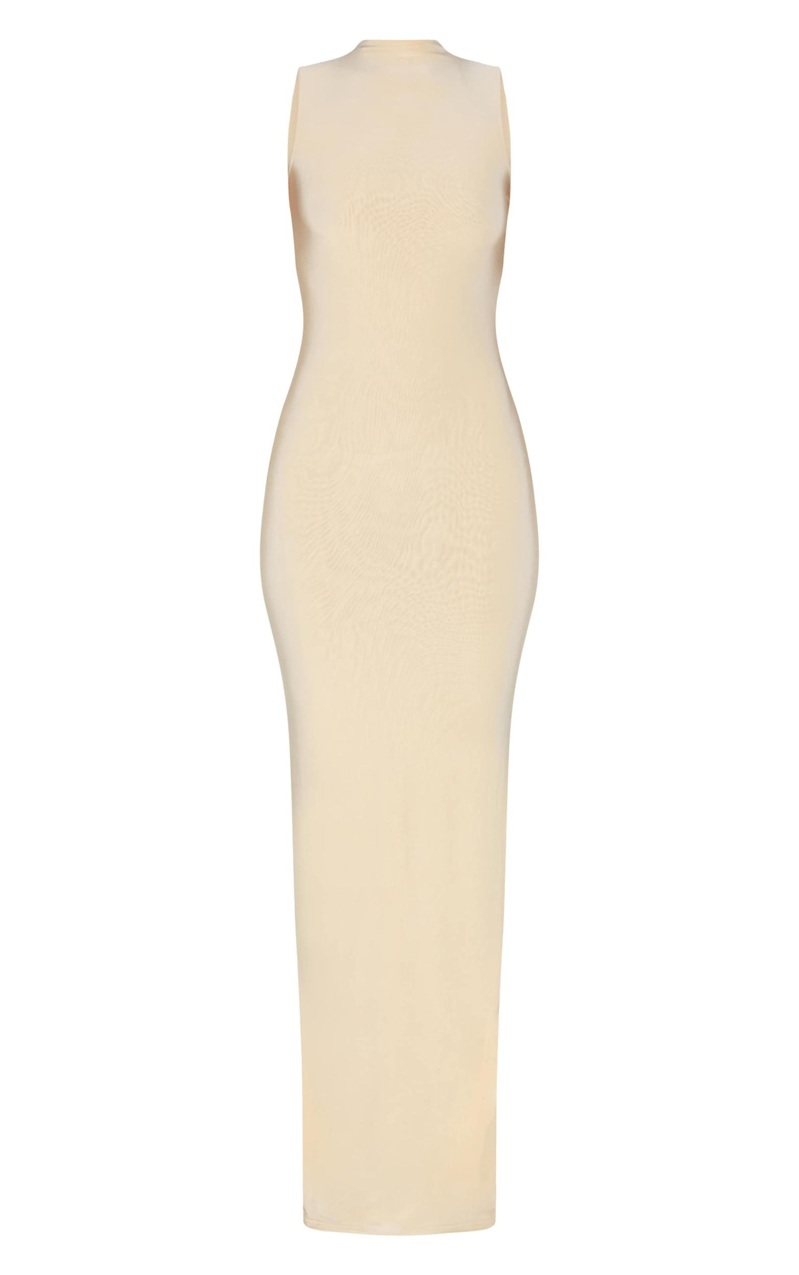 Tall Almond Double Layer High Neck Sleeveless Maxi Dress Product Image