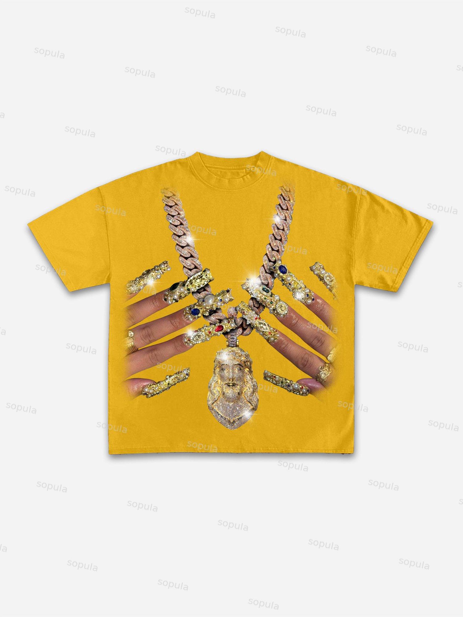 Vintage God Jesus Jewelry Nail Art Graphic Cotton T-shirt Product Image