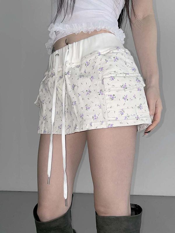 Sweet Floral Lace-Up Mini Skirt Product Image