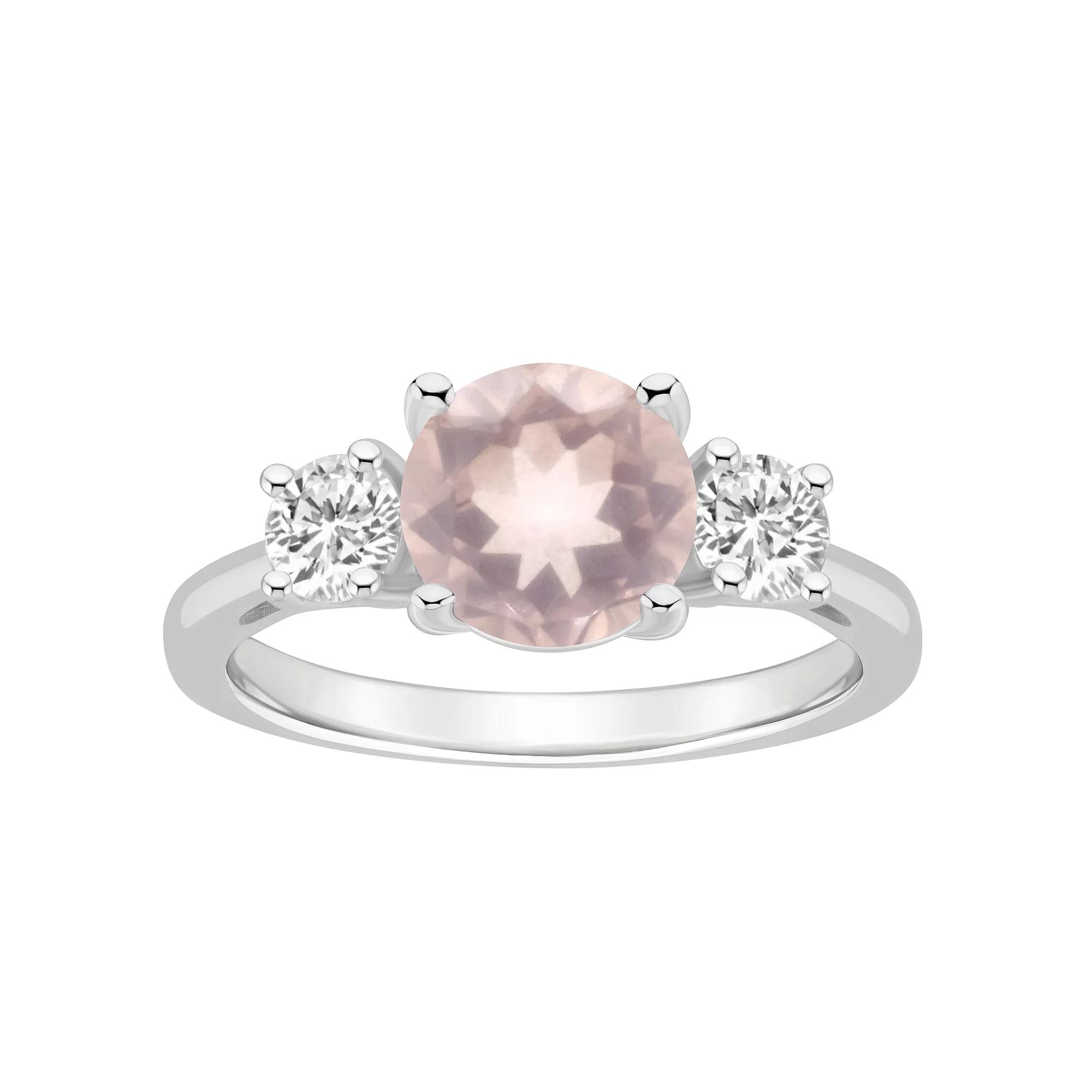 Alyson Layne Sterling Silver 8 mm Round Gemstone & White Topaz Three-Stone Ring, Women's,  Product Image