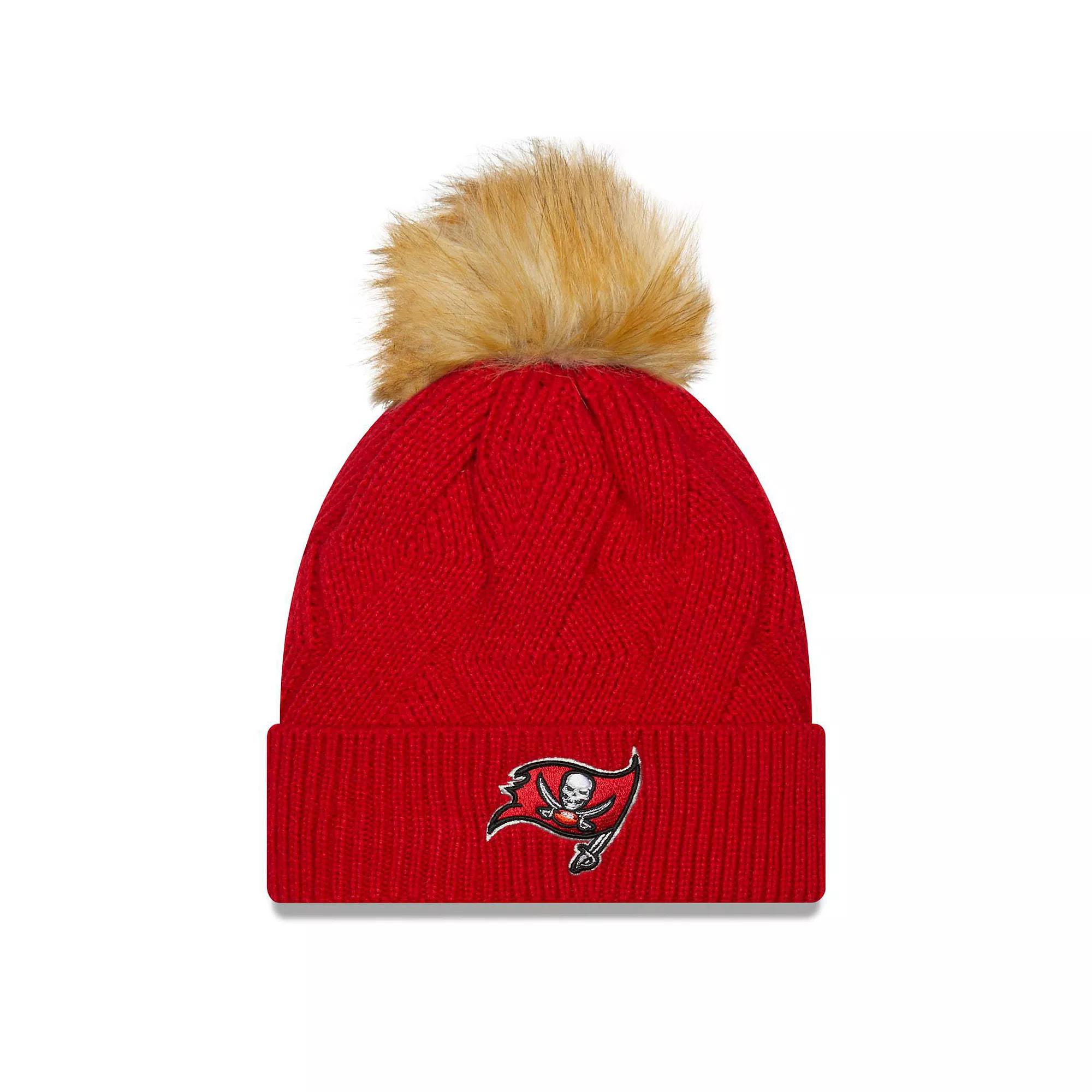 Women's New Era Red Tampa Bay Buccaneers Snowy Cuffed Knit Hat with Pom Product Image