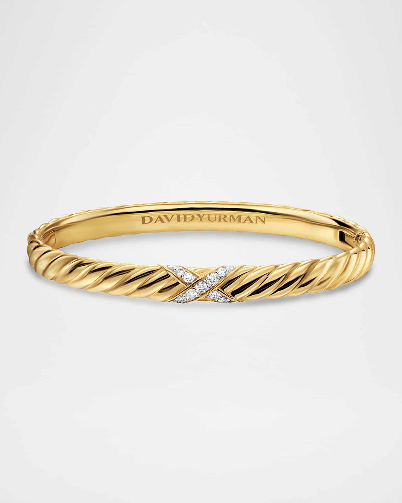 Sculpted Cable X Center Station Bracelet with Diamonds in 18K Gold, 6mm Product Image