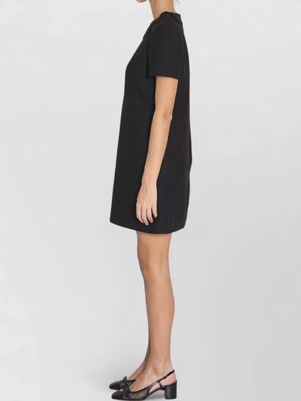 VALENTINO Embellished Silk-trimmed Wool And Silk-blend Crepe Mini Dress In Black Product Image