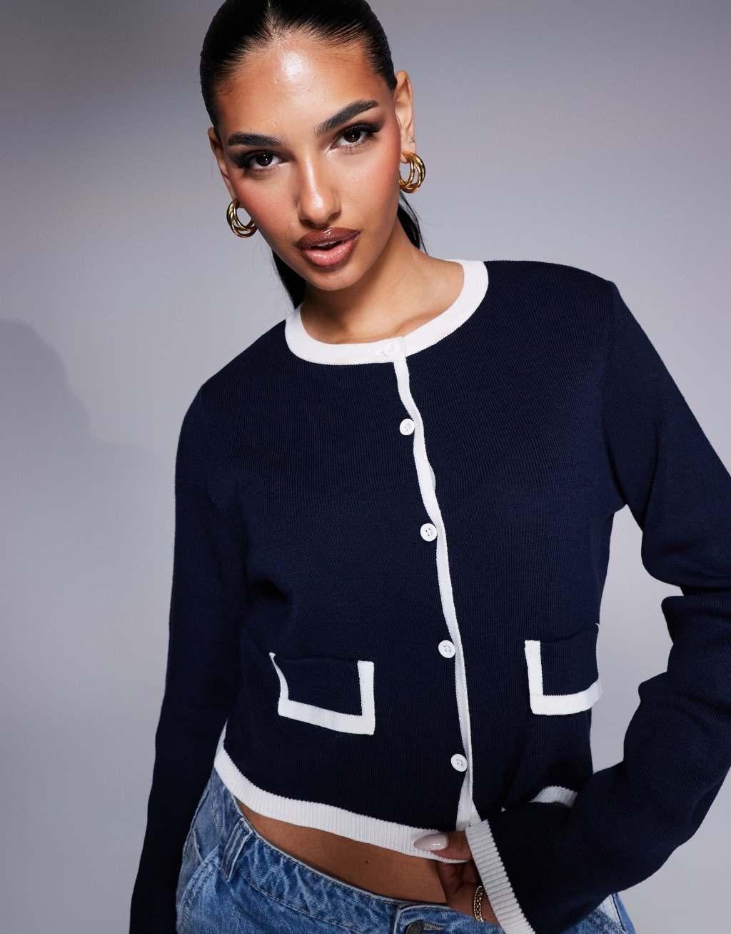 ASOS DESIGN compact cardigan with contrast tipping Product Image