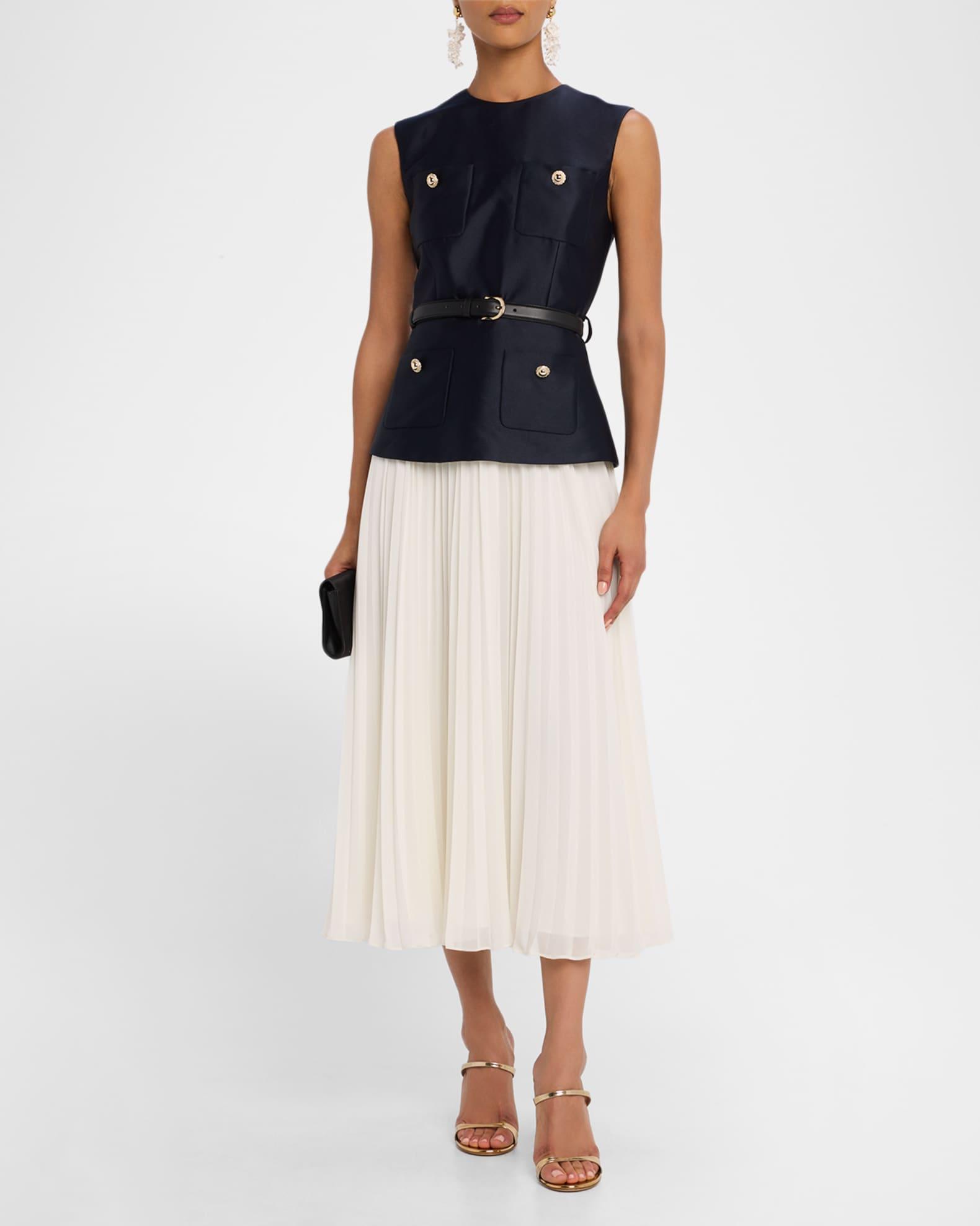Belted Mixed-Media Midi Dress Product Image