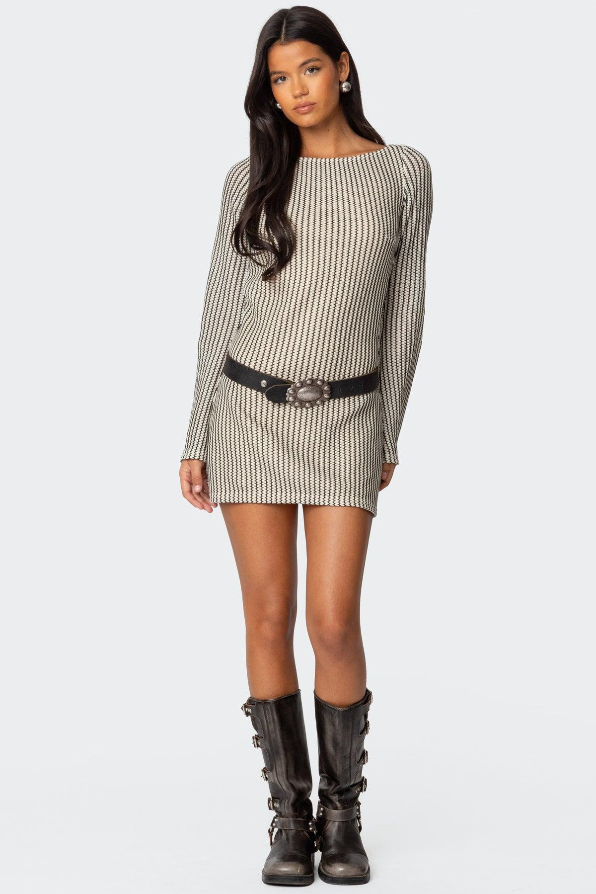 Boat Neck Crochet Mini Dress Product Image