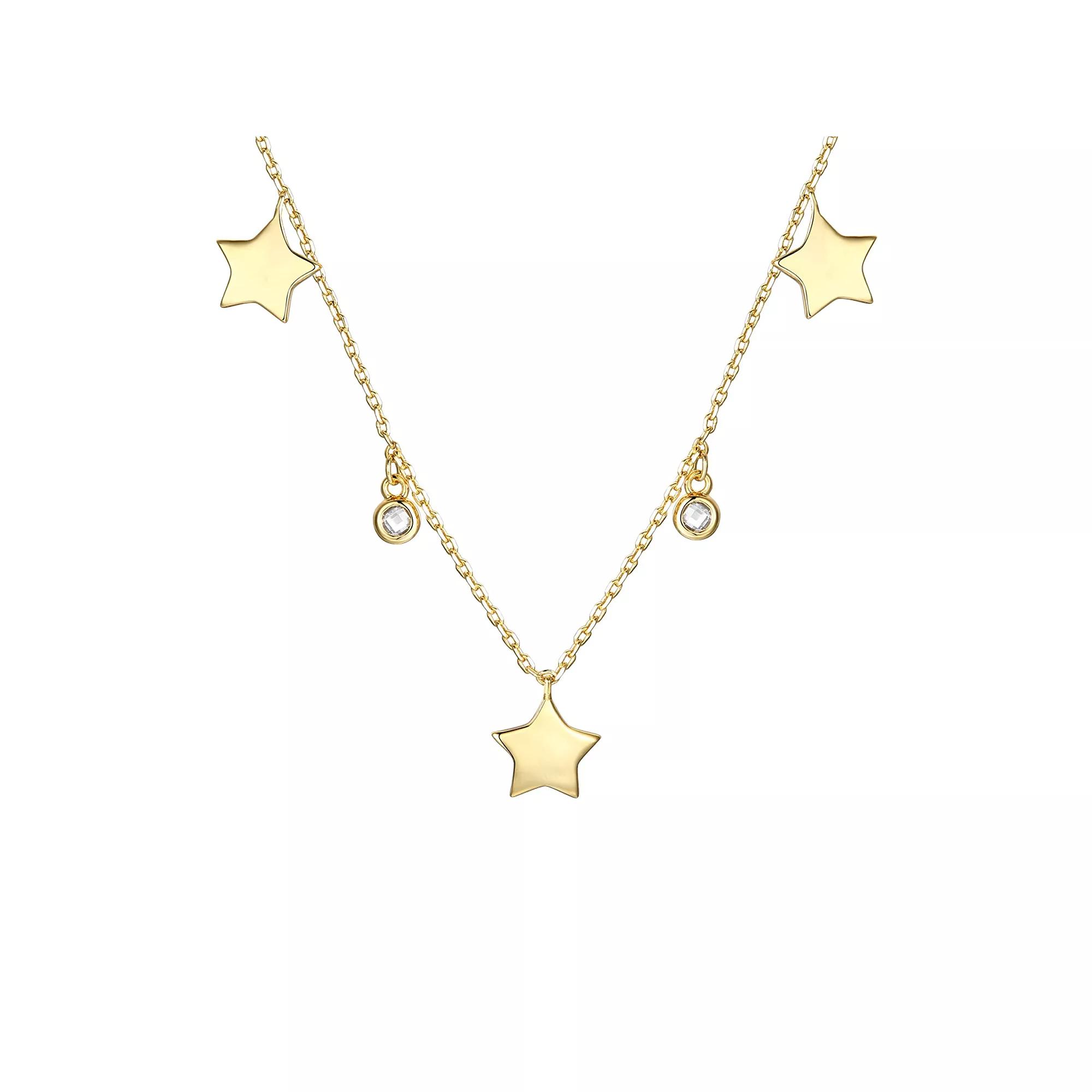 14k Gold Plated Cubic Zirconia Drops Star Charm Necklace, Womens Gold Tone Product Image