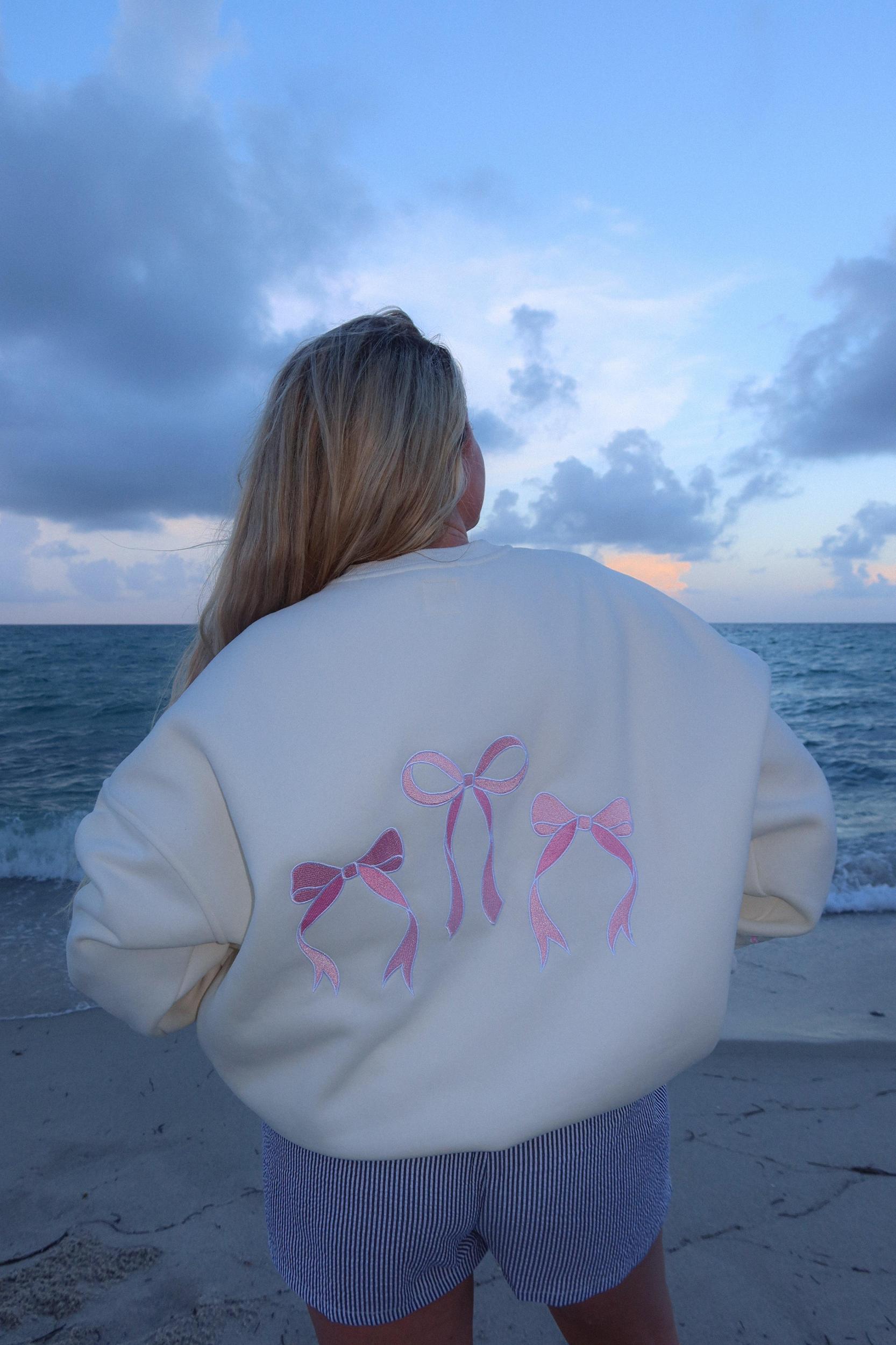 Pink Embroider Bow Sweatshirt Product Image