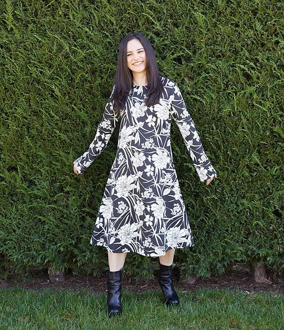Bryn Walker Rya Modal Ponti Floral Print Round Neck Long Sleeve Midi Dress Product Image