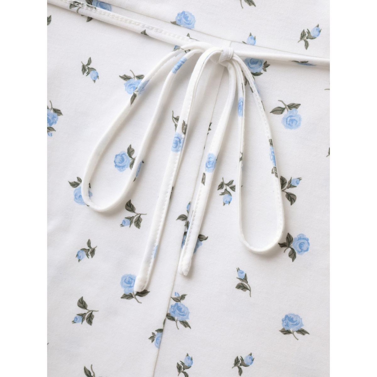 Plus Size Stretchy Floral Print Waist-Tie Tank Top Women WhiteSmoke Belted V-neck Everyday-Elegant Tank Tops Camis BloomChic 12/L Product Image