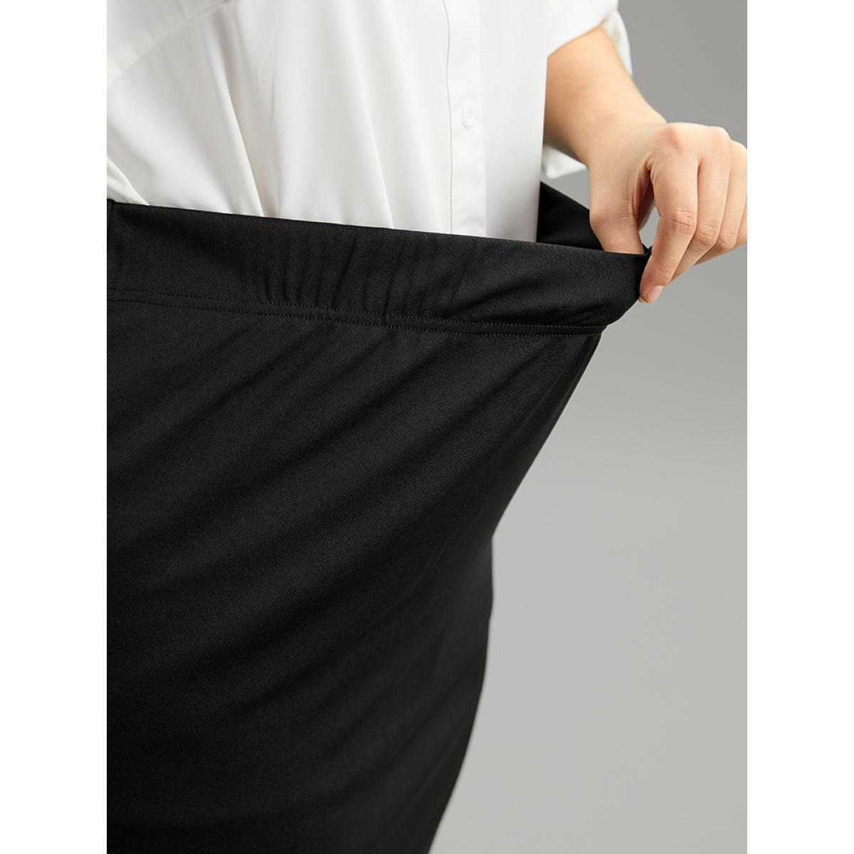 Plus Size Guipure Lace Ruffles Split Hem Bodycon Skirt Women Black Glamour Plain Bodycon Medium stretch Festival-Christmas Skirts BloomChic 10/M Product Image