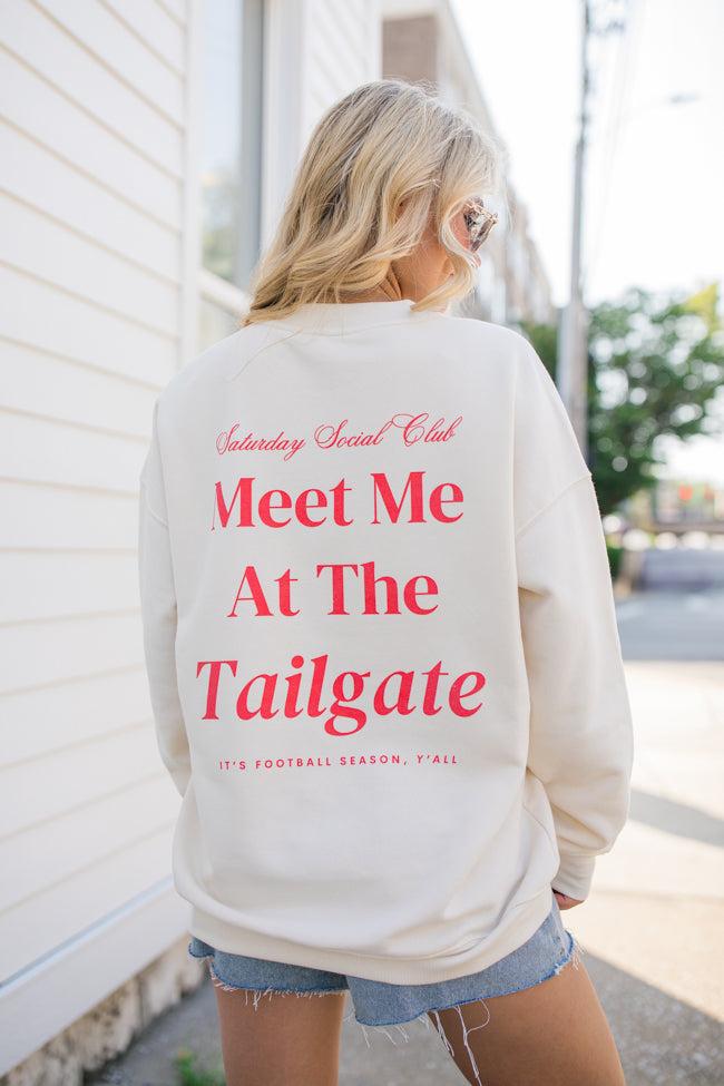 Meet Me At The Tailgate Red Ivory Graphic Sweatshirt FINAL SALE Product Image