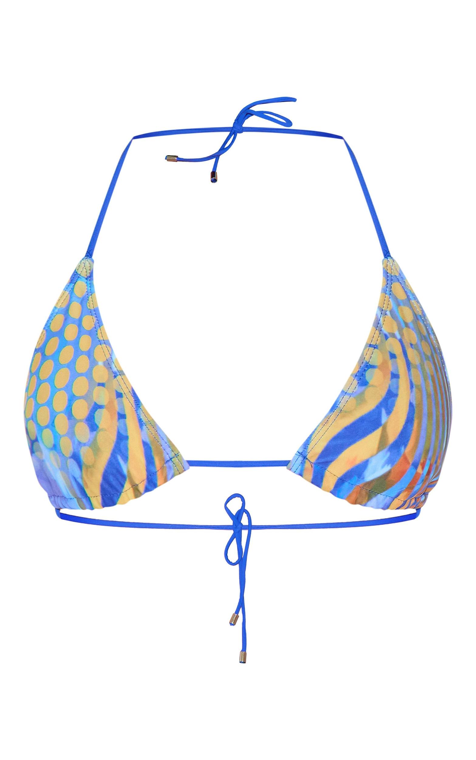 Blue Abstract Print Triangle Bikini Top Product Image