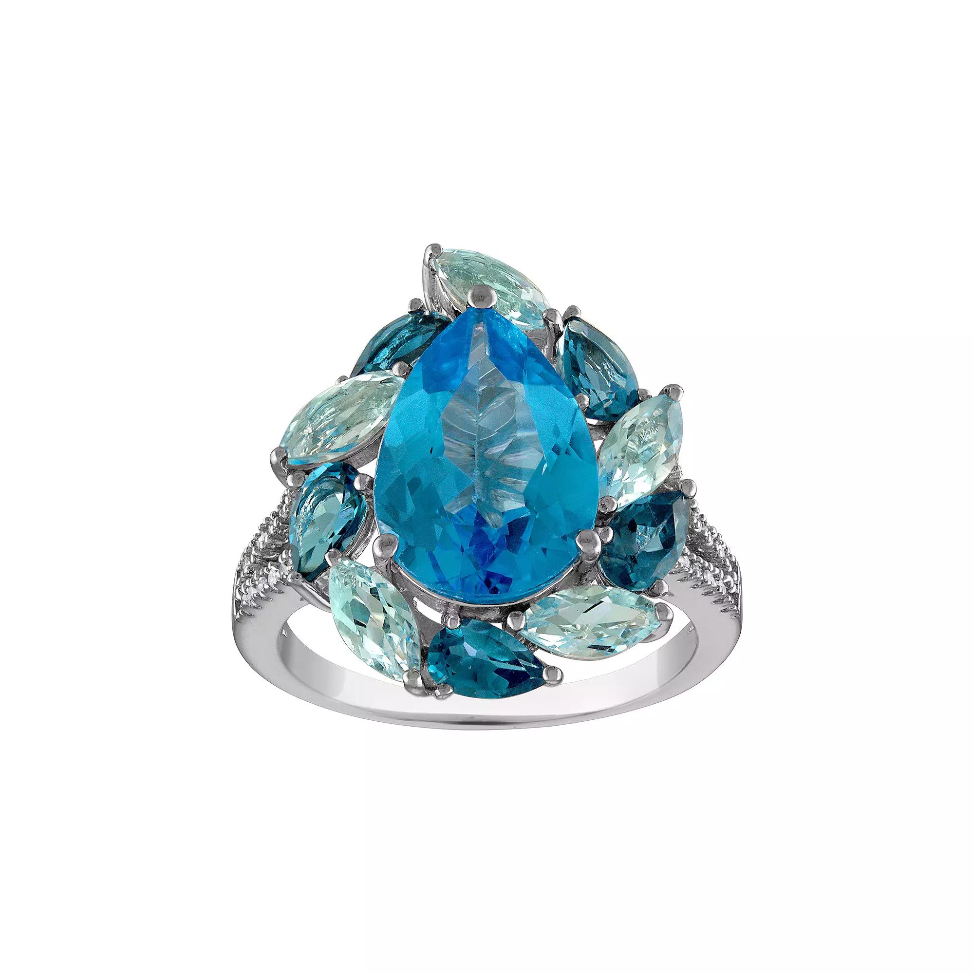 Tiara Sterling Silver Blue Topaz & 1/8 Carat T.W. Diamond Ring, Women's,  Product Image