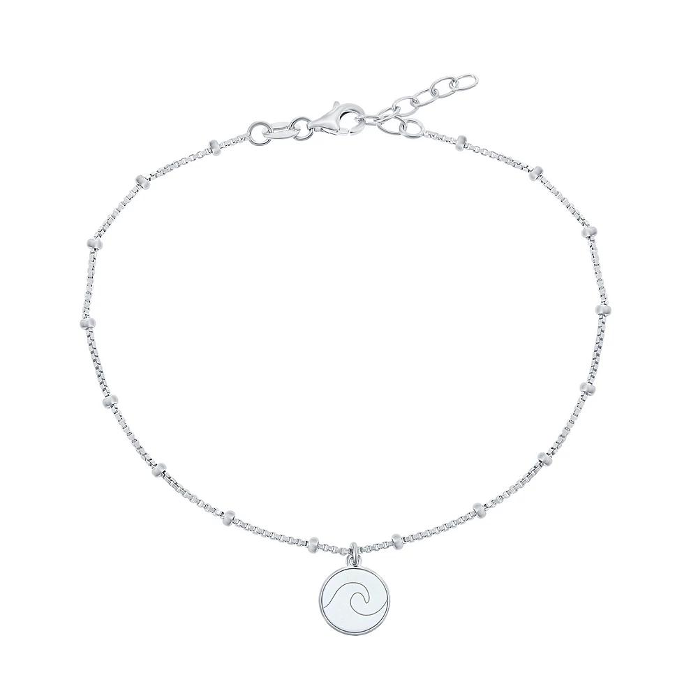 Sterling Silver Wave Disc Beaded Anklet, Women's Product Image