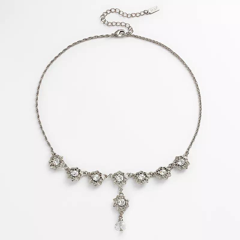 1928 Silver Tone Simulated Crystal Flower Y Necklace, Womens White Product Image