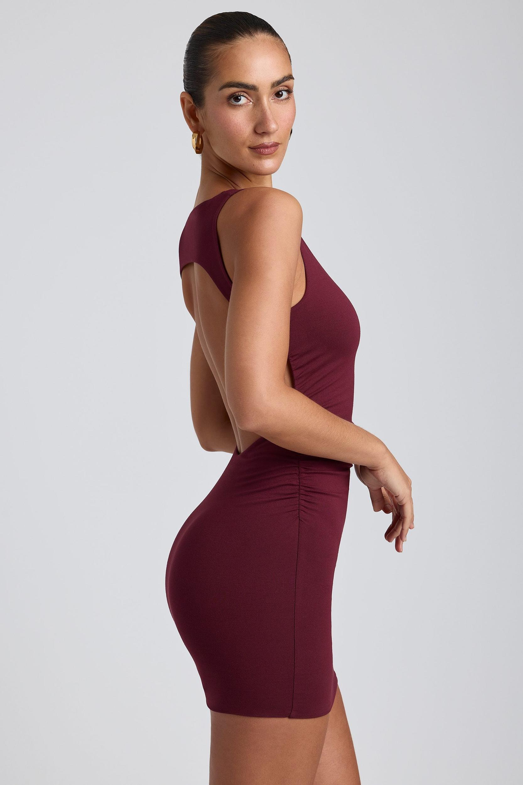 Modal High-Neck Open-Back Mini Dress in Plum Product Image