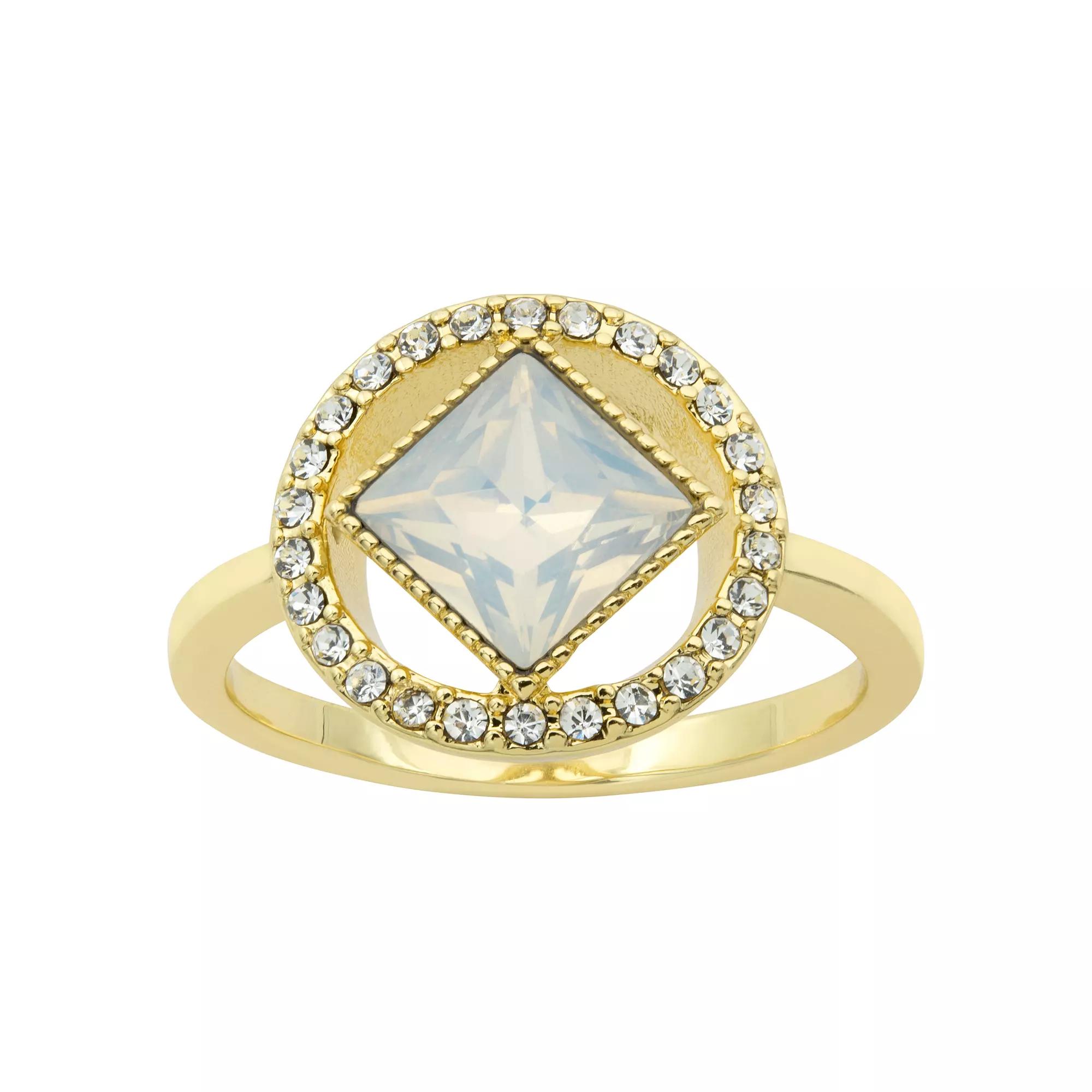 Brilliance Gold Tone Simulated Opal Open Halo Square Ring, Women's, Size: 8, Gold Tone White Product Image