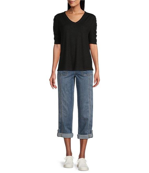 Westbound Ruched Short Sleeve V-Neck Top Product Image