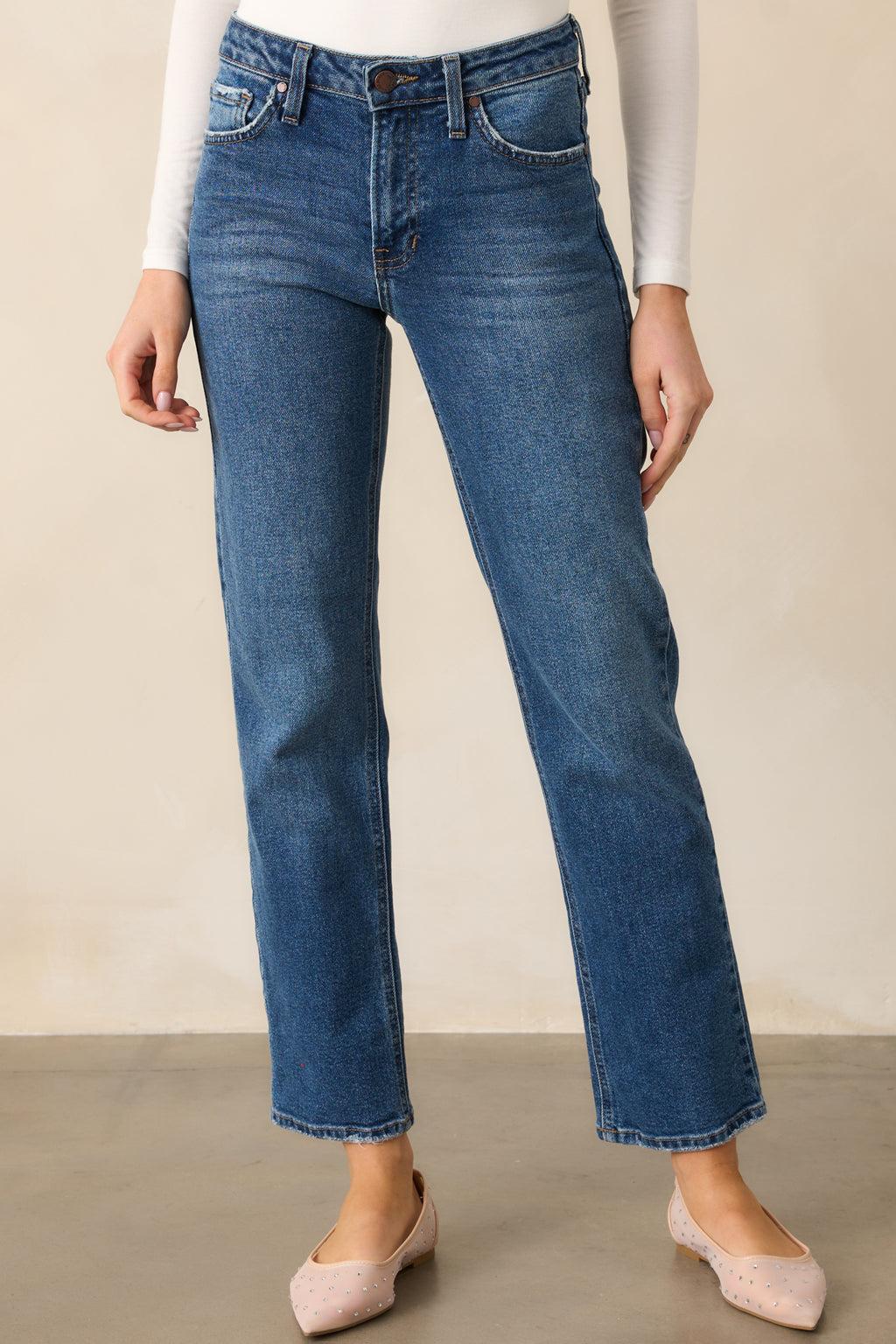 Forever Again Dark Wash Straight Leg Jeans Product Image