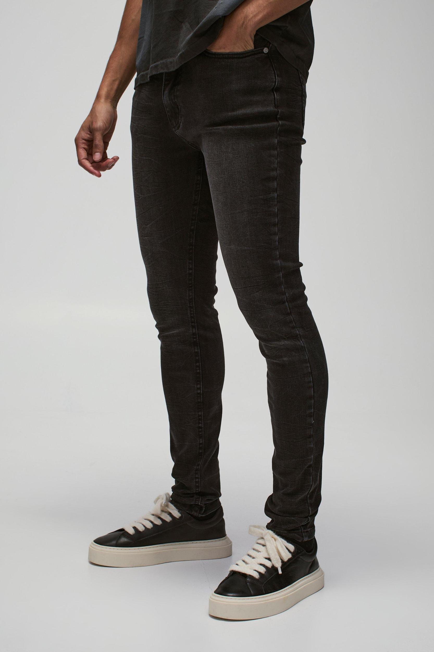 Skinny Stretch Stacked Washed Jeans | boohooMAN USA Product Image