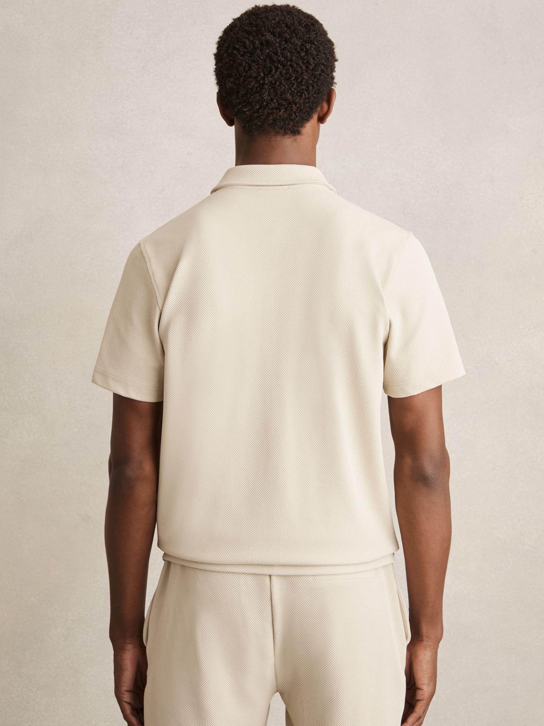 Textured Zip-Neck Polo Shirt in Stone Product Image